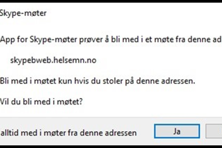 Skjermdump av tekstboks om du vil godta for å bli med i skypemøte